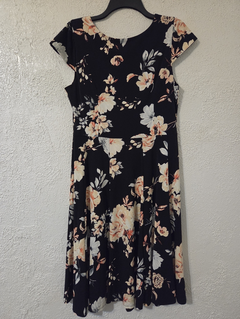 Studio One Black Midi Dress with Peach and Cream Floral Print